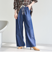 コットンレーヨンデニムワイドパンツ