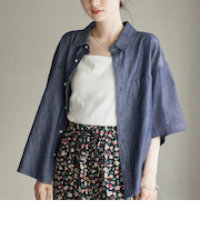 コットンレーヨンデニム半袖シャツ