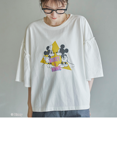 【MICKEY（ミッキー） / 別注】ミッキー＆ミニー袖フレアTシャツ