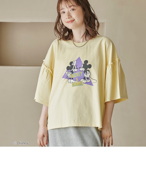 【MICKEY(ミッキー) / 別注】ミッキー&ミニー袖フレアTシャツ