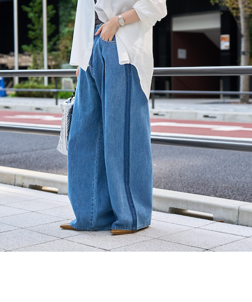 サイドライン タックワイドデニムパンツ