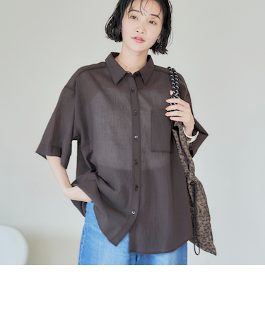 強撚シアーボイルハーフスリーブシャツ