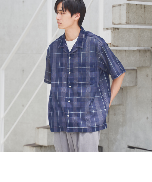 絡み織りチェックシャツ