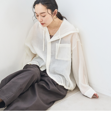 シアーワッシャーフーディシャツ