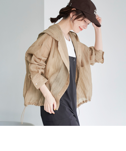 シアーワッシャーフーディシャツ