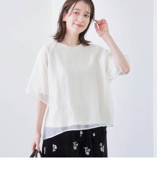 チビロゴ刺繍シアーオーバーTシャツ