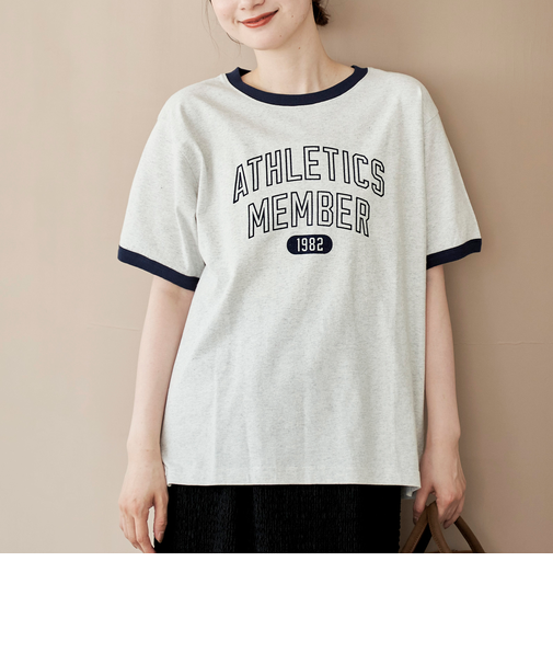 フロッキーロゴプリントリンガーTシャツ