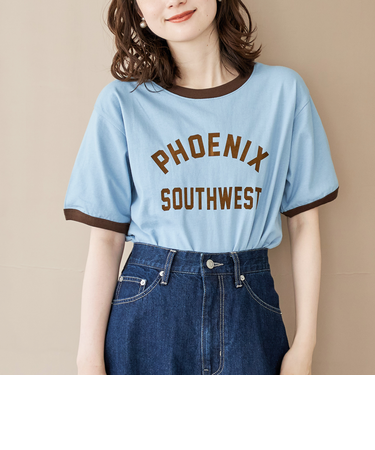 フロッキーロゴプリントリンガーTシャツ