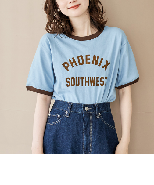 フロッキーロゴプリントリンガーTシャツ