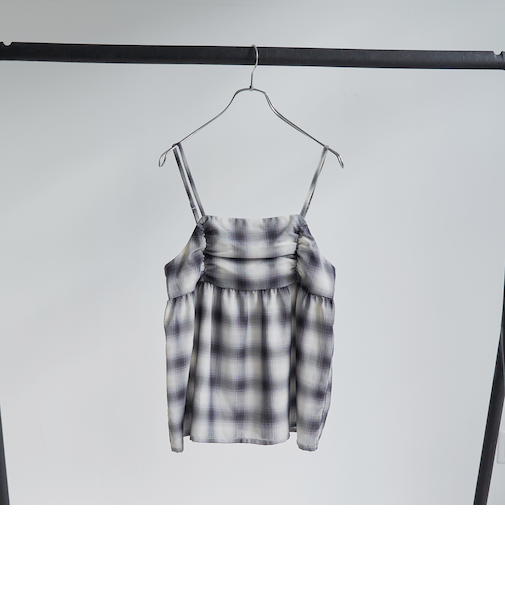 シアーオンブレチェックギャザーキャミソール