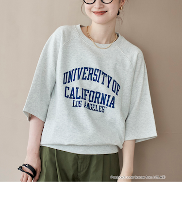 【UCLA 別注】 カレッジプリント裏毛ハーフスリーブプルオーバー