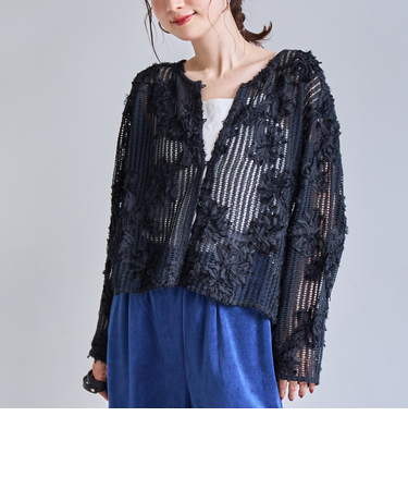 3Dフラワーメッシュカーディガン