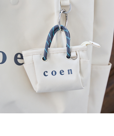 【再入荷・新色登場】coen（コーエン） ロゴ ポリキャンバストートバッグチャーム XS
