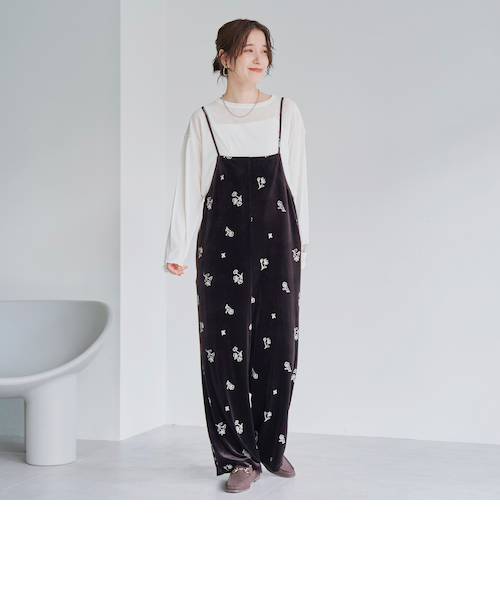 フラワー刺繍ベロアサロペット｜コーエンの通販｜&mall（アンド