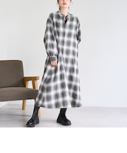 オンブレチェックライトネルシャツワンピース