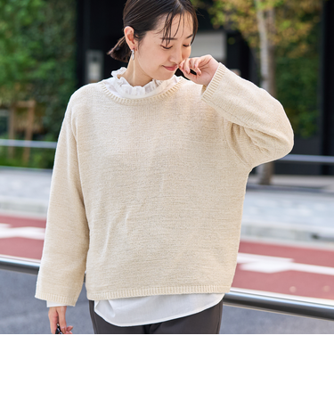 テープヤーンボートネックニットプルオーバー