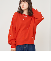 ハート刺繍裏毛スウェットプルオーバー