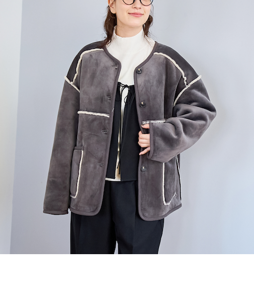 リバーシブル ノーカラーコーデュロイブルゾン