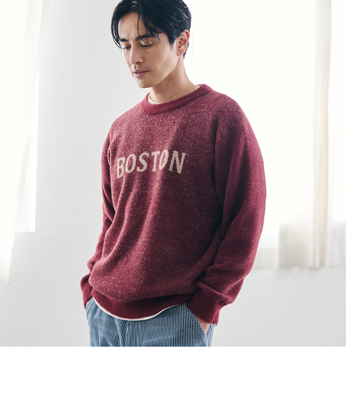 ショートフェザーニットロゴプルオーバー