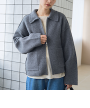 襟付きダブルジップニットジャケット