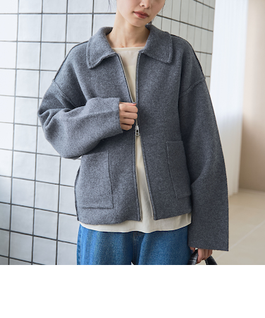襟付きダブルジップニットジャケット