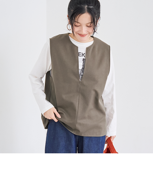 ウールライク裏起毛キーネックベスト