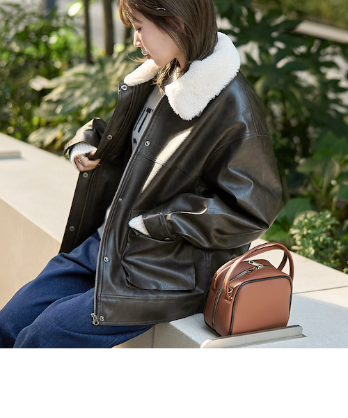 COELIE collab Ecoレザーヴィンテージブルゾン ボア襟付きレザーライクヴィンテージブルゾン｜コーエンの通販｜&mall