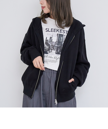 スウェットライク ニットジップパーカー