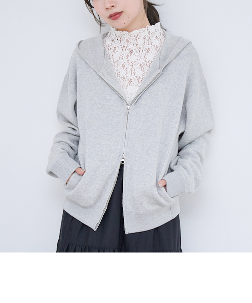 スウェットライク ニットジップパーカー