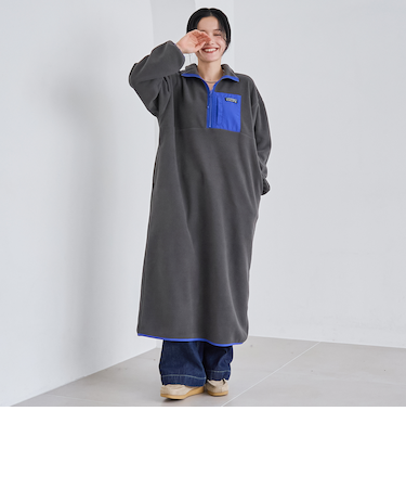 【PARKNIK（パークニック）】ハーフスナップフリースワンピース