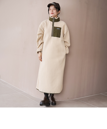 【PARKNIK（パークニック）】ハーフスナップフリースワンピース