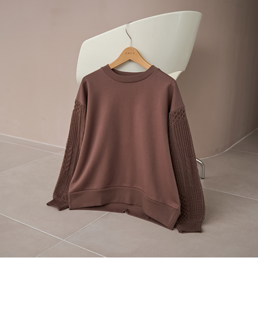 ケーブルニットドッキング切替裏毛スウェット1