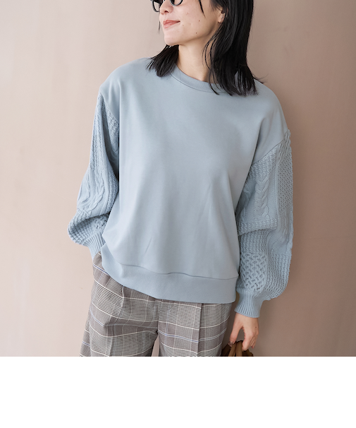 ケーブルニットドッキング切替裏毛スウェット1