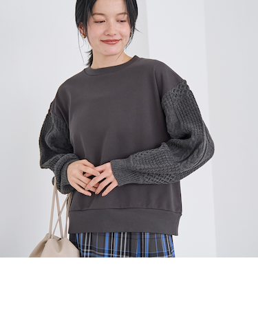 ケーブルニットドッキング切替裏毛スウェット2