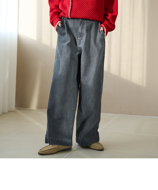 裏起毛ワイドデニムパンツ