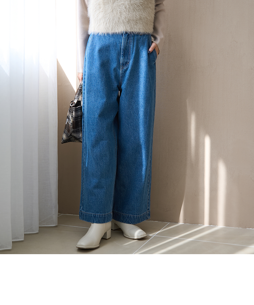 裏起毛ワイドデニムパンツ