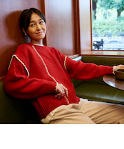 配色ステッチパッチワークニット