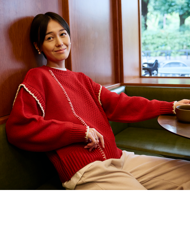 配色ステッチパッチワークニット