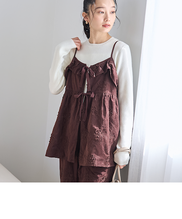 3Dフラワー刺繍 コーデュロイキャミソール