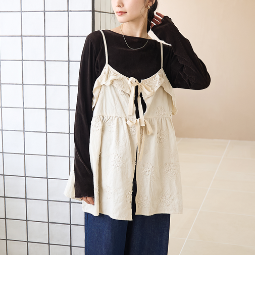 3Dフラワー刺繍 コーデュロイキャミソール