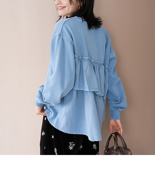 フリルドッキングピグメント裏毛スウェット