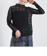 カットレース タートルネックトップス