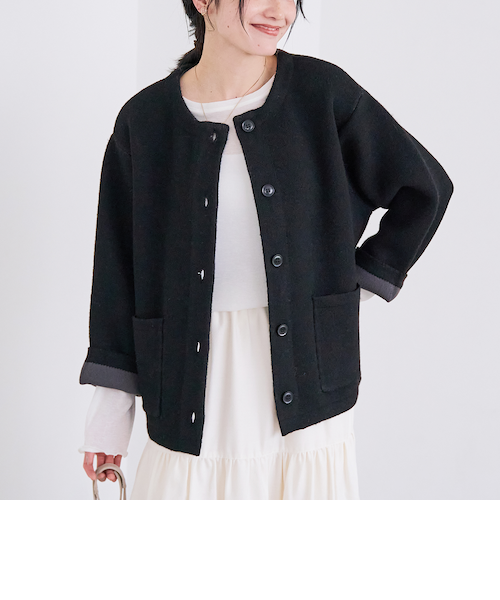 ENFOLD ダブルフェイスカーディガン 黒 ENFOLD(エンフォルド