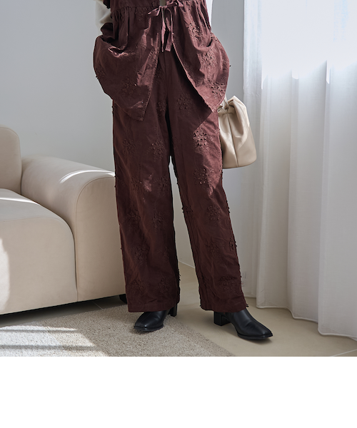 3Dフラワー刺繍 コーデュロイイージーワイドパンツ｜コーエンの通販