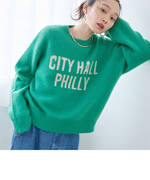 フェザーヤーンロゴジャガードニット