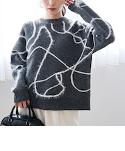 アート柄 ジャガードニュアンスニット