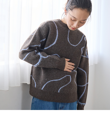 アート柄 ジャガードニュアンスニット