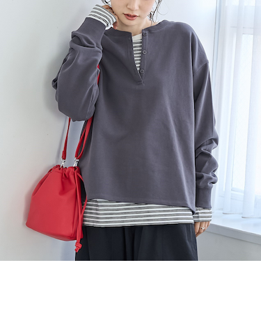 【セットアイテム】2wayヘンリーネック裏毛プルオーバー ボーダーロンTセット