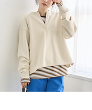 【セットアイテム】2wayヘンリーネック裏毛プルオーバー ボーダーロンTセット