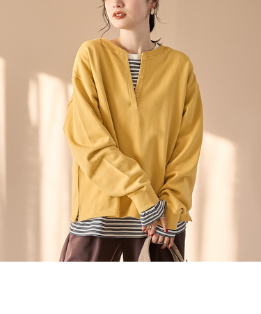 【セットアイテム】2wayヘンリーネック裏毛プルオーバー ボーダーロンTセット